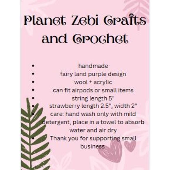 Crochet Purple Fairy Strawberry Pouch Bag Accessory Handmade - Picture 7 of 8